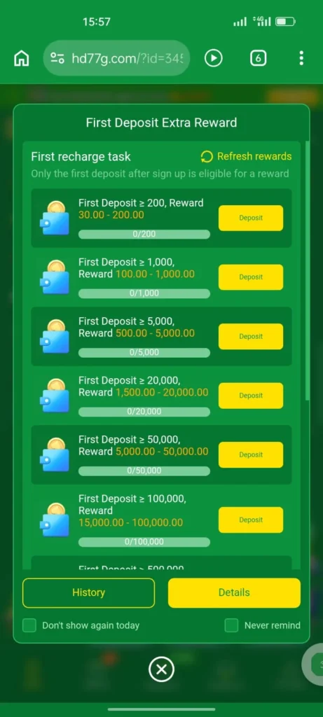 HD77 Deposit Bonuses