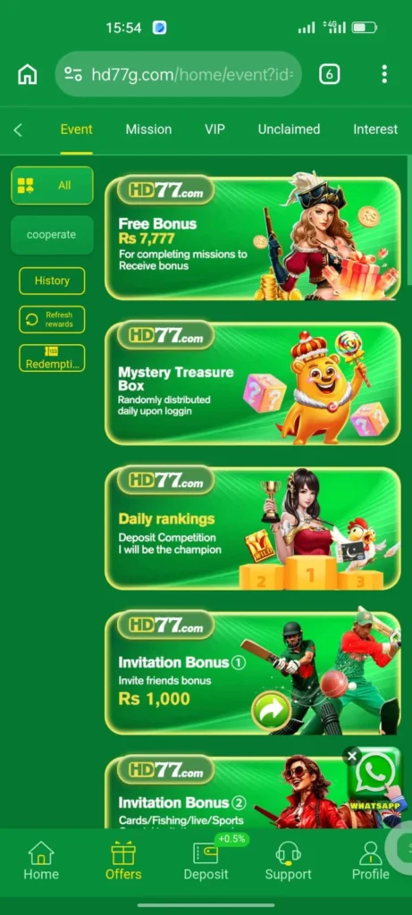 HD777 Bounuses and Rewards
